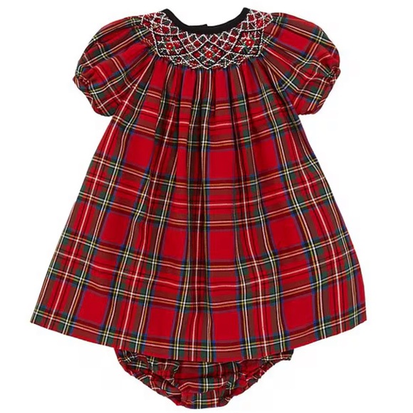 Edgehill Collection Short Sleeve Smocked Holiday Plaid Dress - Picture 2 of 8